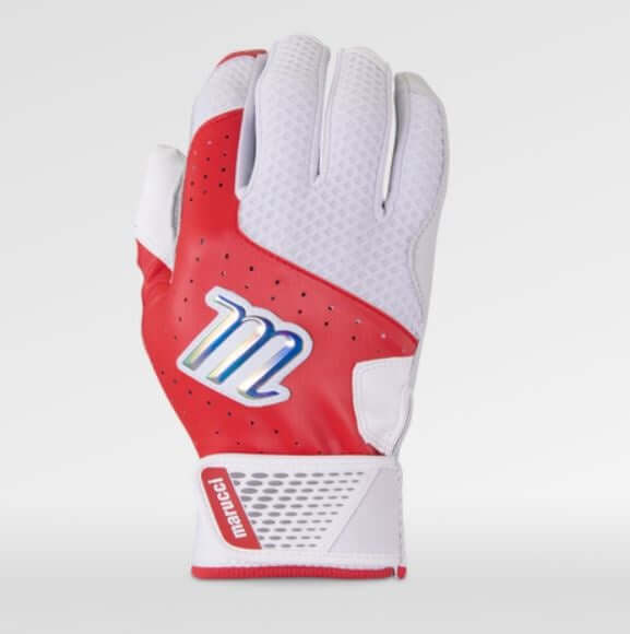 Marucci Youth Crest Batting Glove with durable synthetic palm and dimpled mesh back