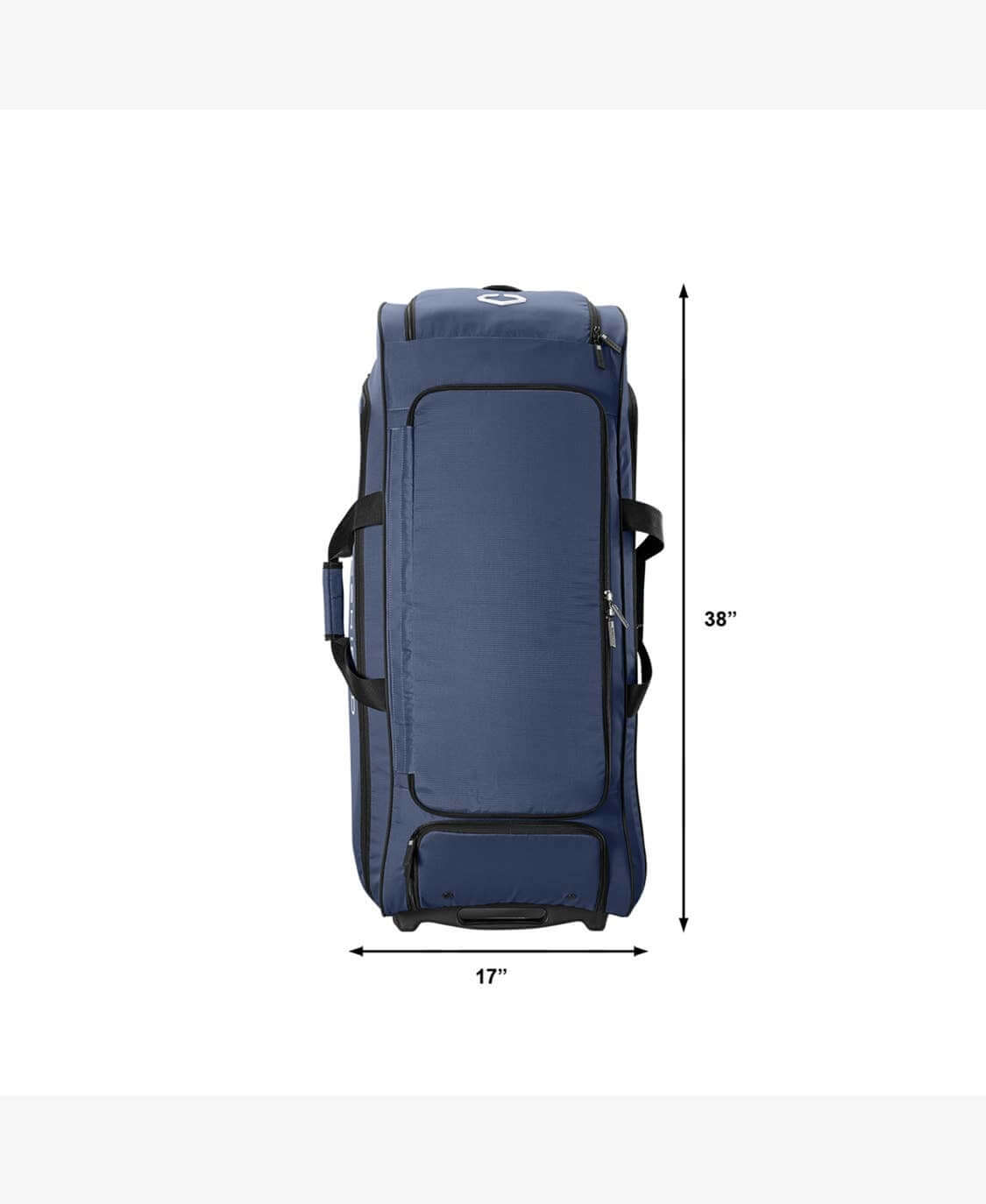 Evoshield Stonewall Wheeled Bag Main compartment fits full catcher's gear and batting helmet.
