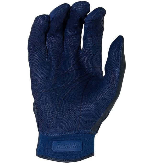 Franklin CFX Pro Chrome Series Navy batting gloves with digital sheepskin leather palm for superior grip and durability.