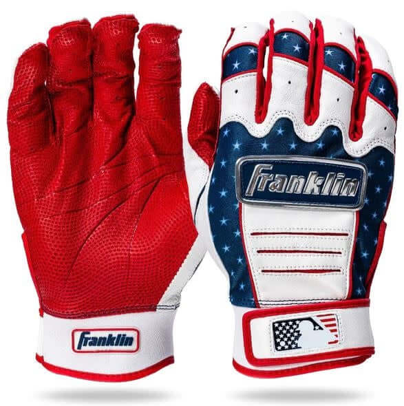 Franklin Jewel 4th Of July YL Batting Gloves with red, white, and blue design and American flag logo