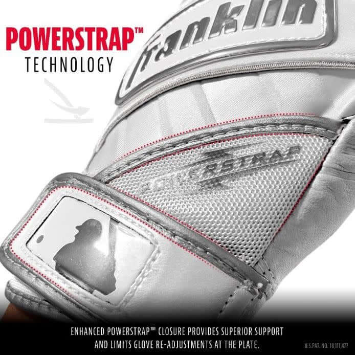 Franklin Powerstrap Chrome Batting Gloves Pearl/White with snug wrist-closure system
