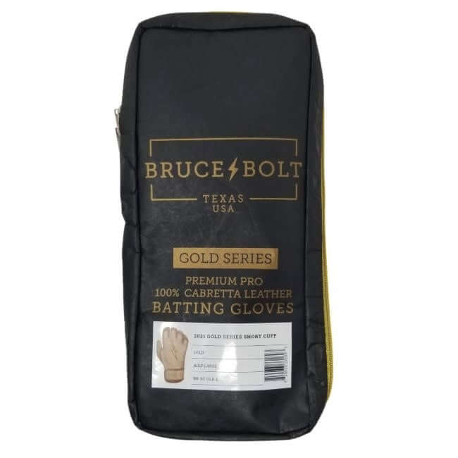 Bruce Bolt Short Cuff Gold Series batting gloves with premium Caretta leather