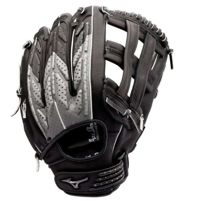 Mizuno GTF1300 Techfire SP 13 RH Black-Silver softball glove, hybrid construction of cowhide and EVA foam.