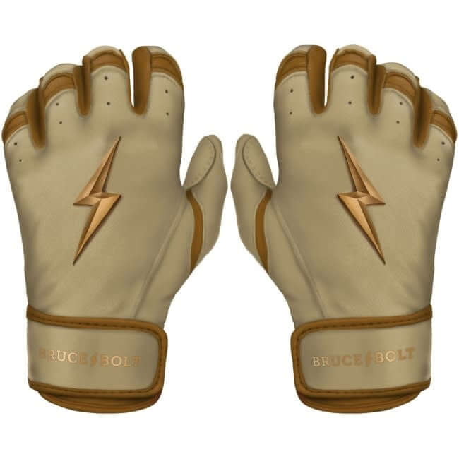 Bruce Bolt Short Cuff Gold Series batting gloves with premium Caretta leather