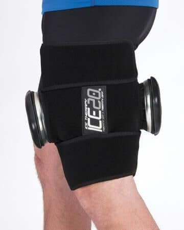 Bownet ICE20 Double Knee Compression Wrap with Velcro straps and refillable ice bags.