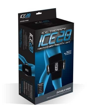 Bownet ICE20 Double Knee Compression Wrap with Velcro straps and refillable ice bags.