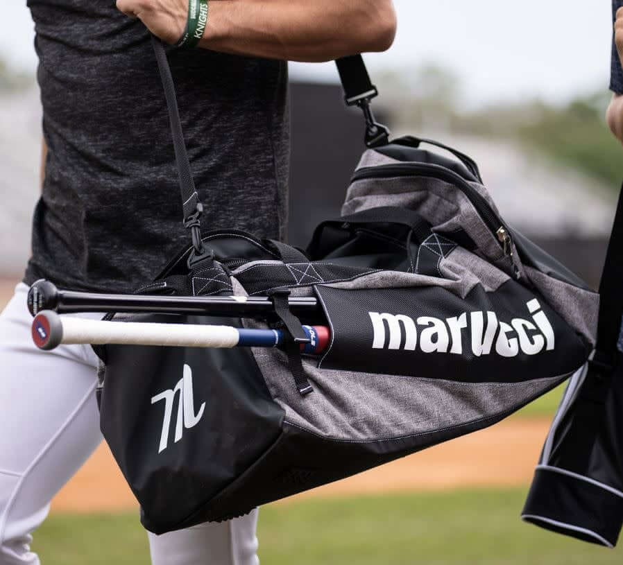 Gray Marucci Pro Utility Duffel Bag with durable canvas and water-resistant tarpaulin