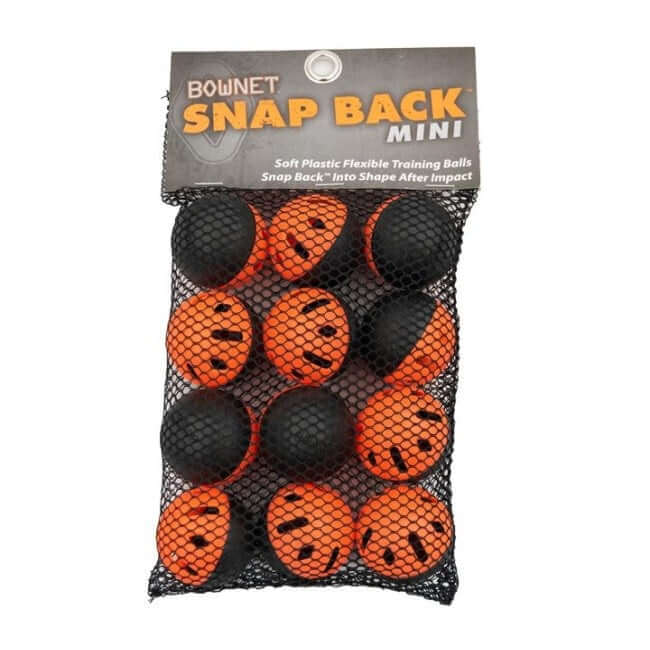 Alt tag for image of Bownet Snap Back Mini Training Balls: Bownet Snap Back Mini Training Balls poly-flex 9-inch collapsible baseballs for training.