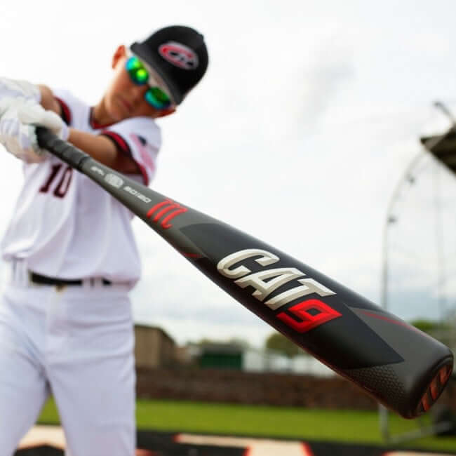 Marucci Cat9 -10 2 3/4 baseball bat with thermally treated AZR alloy for a responsive and forgiving feel.