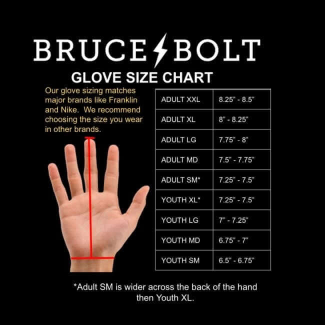 Bruce Bolt Short Cuff Gold Series batting gloves with premium Caretta leather