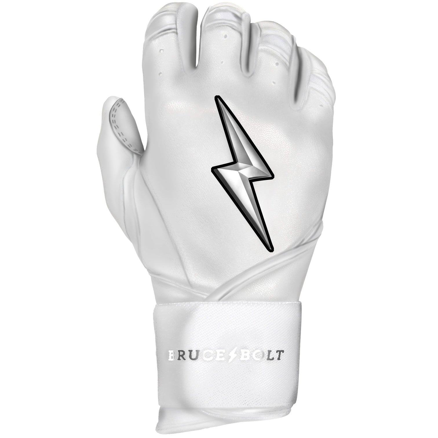 Bruce Bolt Youth Premium Pro Chrome Long Cuff Batting Gloves White