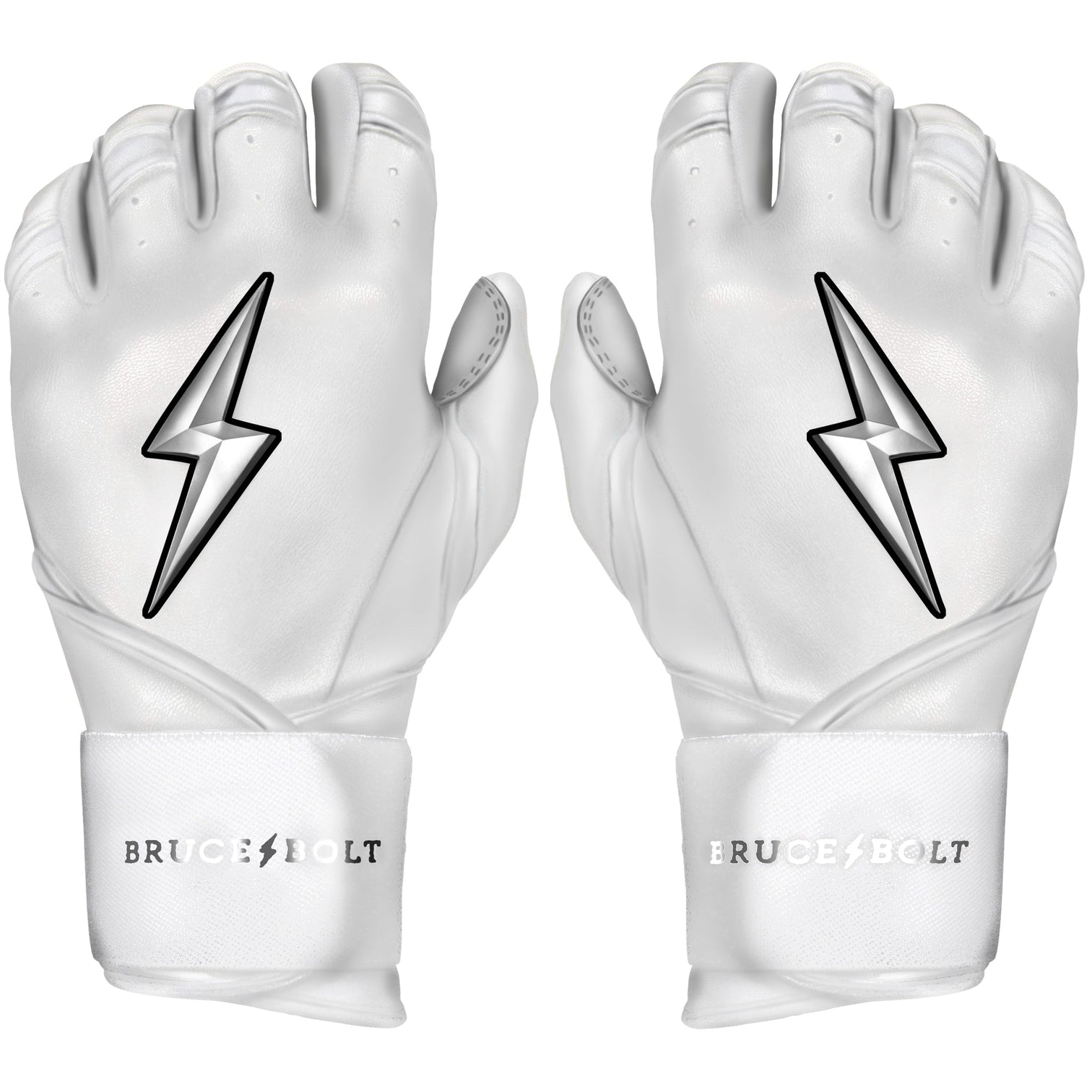 Bruce Bolt Youth Premium Pro Chrome Long Cuff Batting Gloves White
