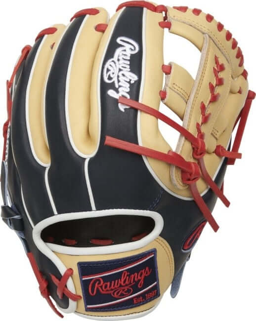 Rawlings Heart of the Hide Infield Glove Scarlet/Navy 11.5-inch, 31-pattern, narrow fit for smaller hands.