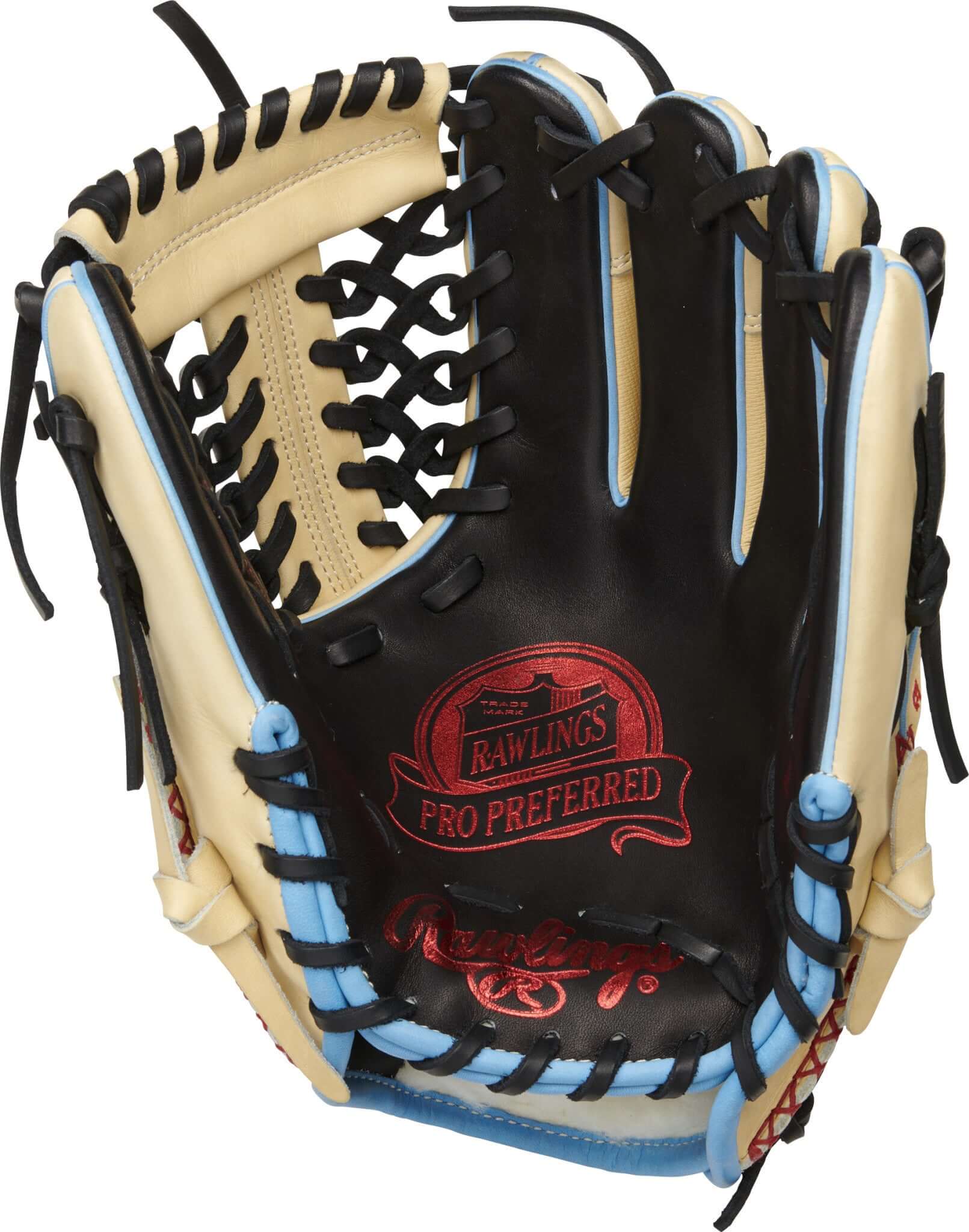 Rawlings Pro Preferred 11.5-inch infield/pitcher's glove, ultra-luxurious kip leather, camel Speed Shell back, Modified Trap-Eze web.
