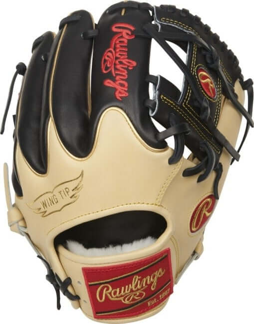 Rawlings Pro Preferred 11.5-inch Infield Glove, flawless full-grain kip leather, black & camel Wing-Tip design