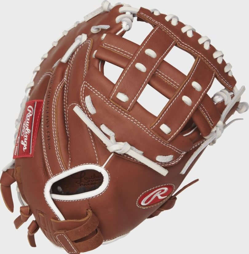 Rawlings Softball R9 CM 33IN baseball glove, soft all-leather shell, game-ready, reinforced palm, for ages 8-14