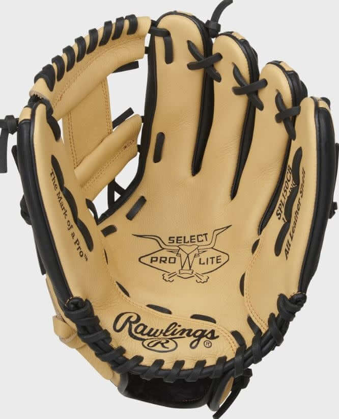 Rawlings SPL150CB youth baseball glove, black and tan design