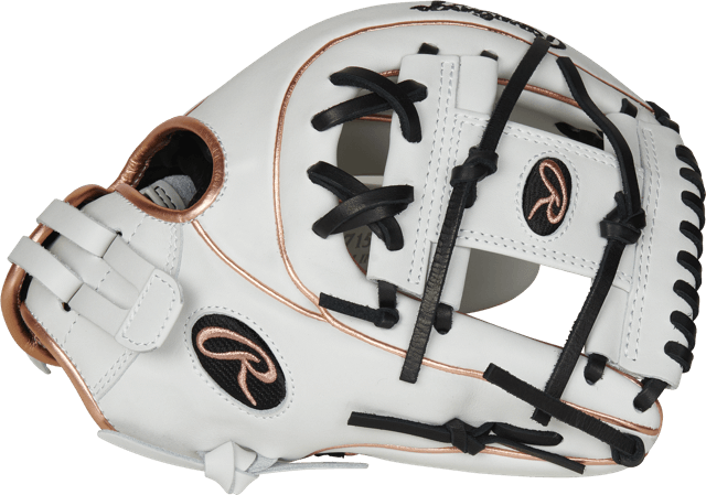 White/Black/Rose Gold Rawlings Liberty Advanced Fastpitch Infield Glove 11 3/4