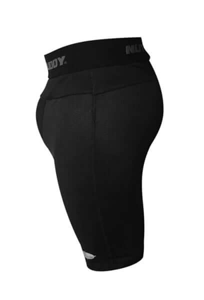NuttyBuddy black compression shorts for youth with patented core support, full knee coverage, and superior lower body support.