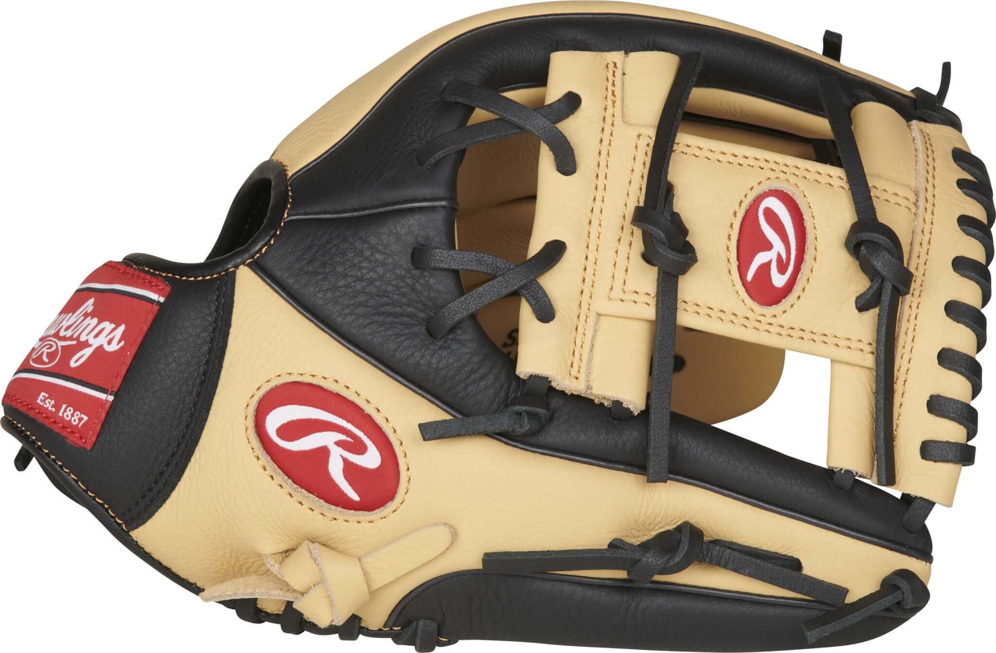 Rawlings SPL150CB youth baseball glove, black and tan design