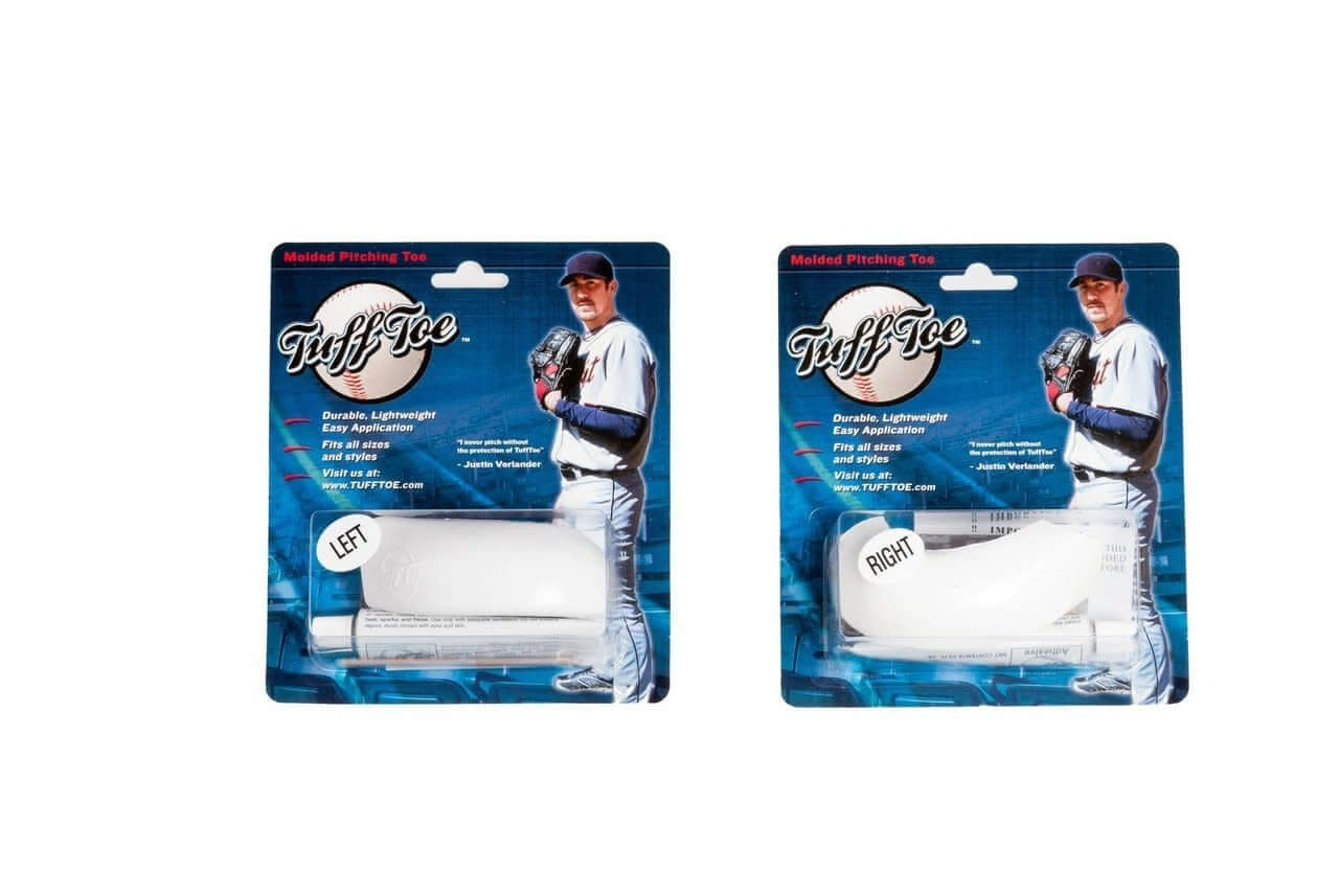 TUFF TOE Molded Pitching Toe Guard on cleat, protects during play