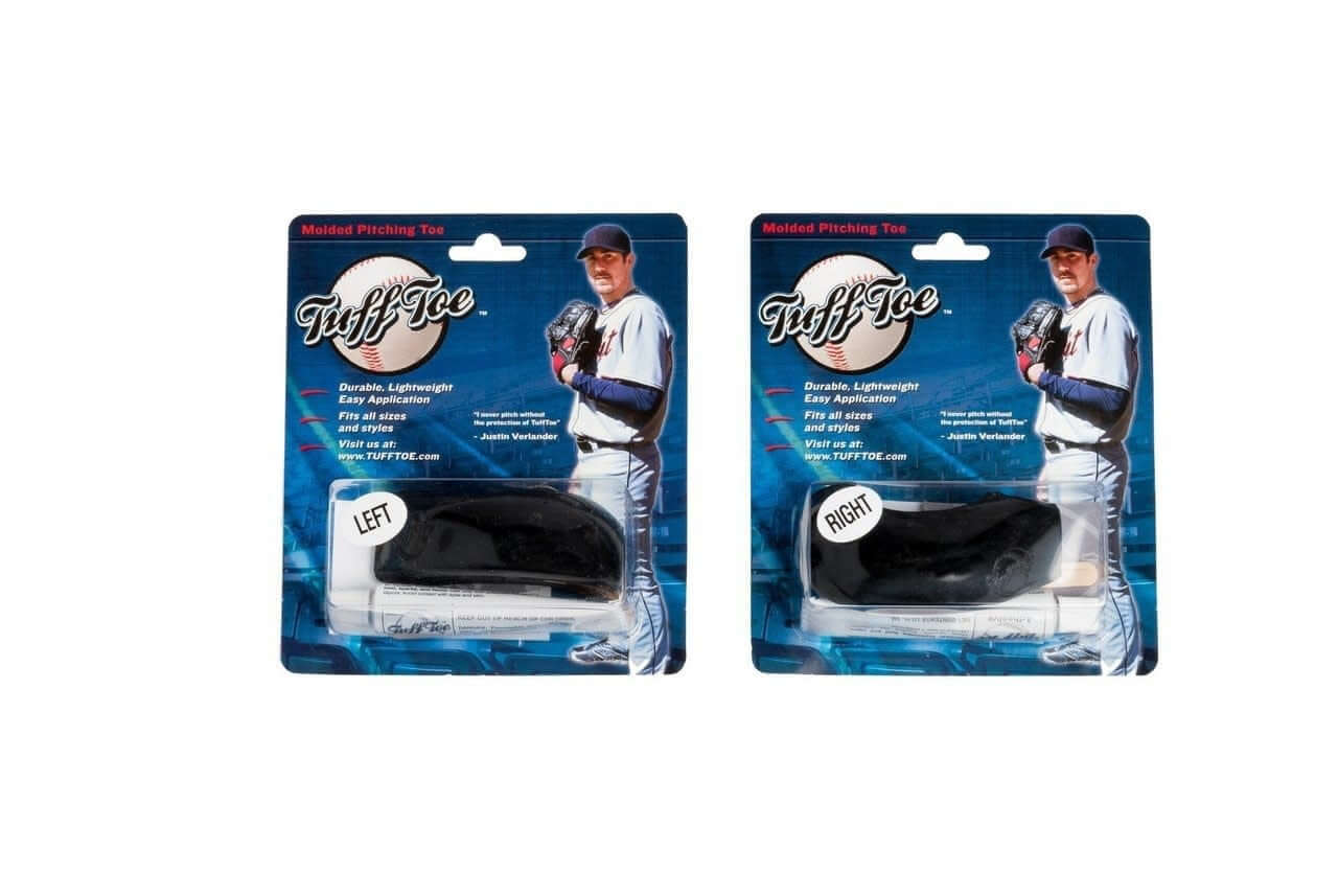 TUFF TOE Molded Pitching Toe Guard on cleat, protects during play