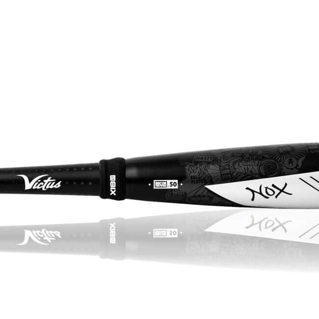 Two-piece hybrid baseball bat with carbon composite handle and military-grade aluminum barrel.