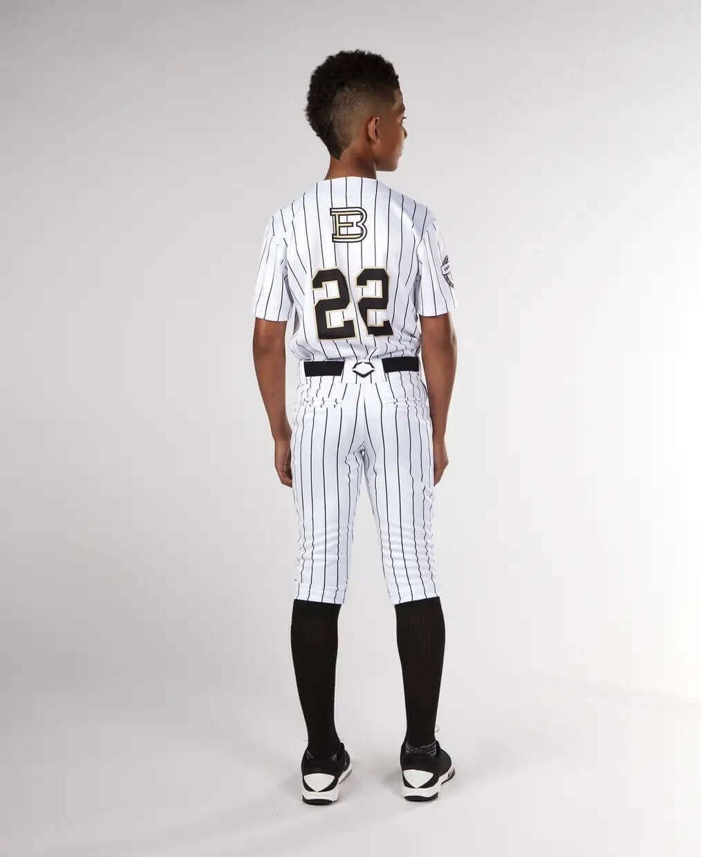 Evoshield Youth Salute White Knicker with Black Pinstripe Front View