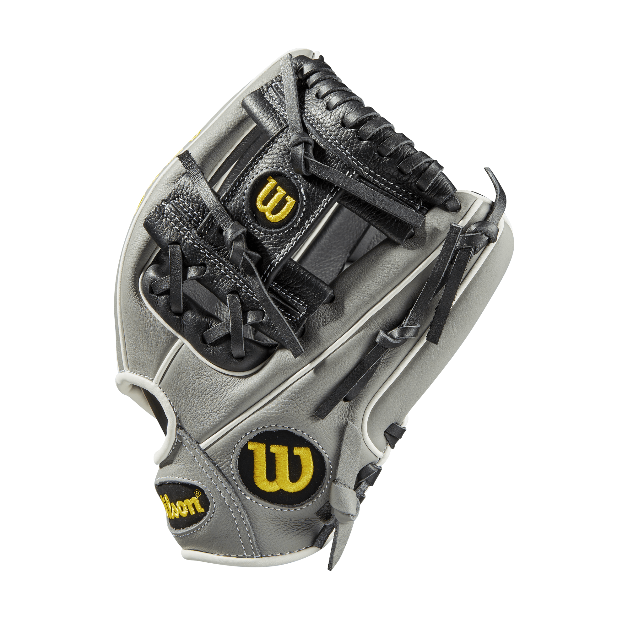 Wilson A500 11-inch baseball glove, black/grey/white, with H-Web design and smaller hand opening
