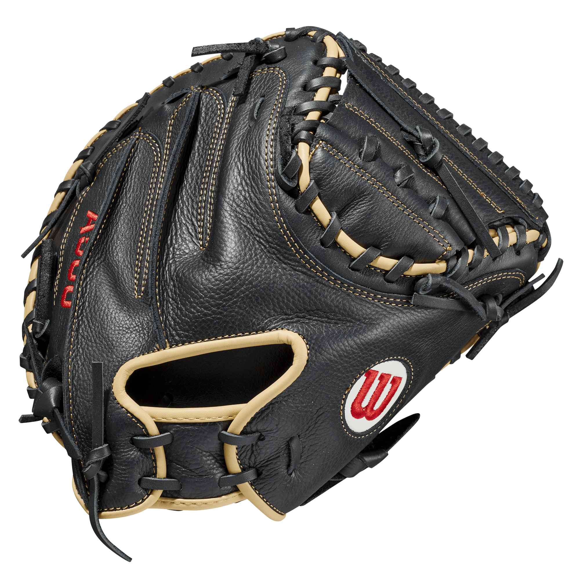 Wilson A500 32-inch black/blonde catcher's mitt for young players.