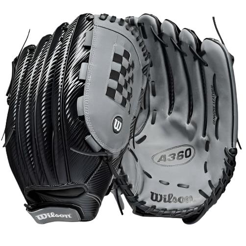 Wilson A360 Slowpitch 14-inch LHT glove in Black/Graphite/White