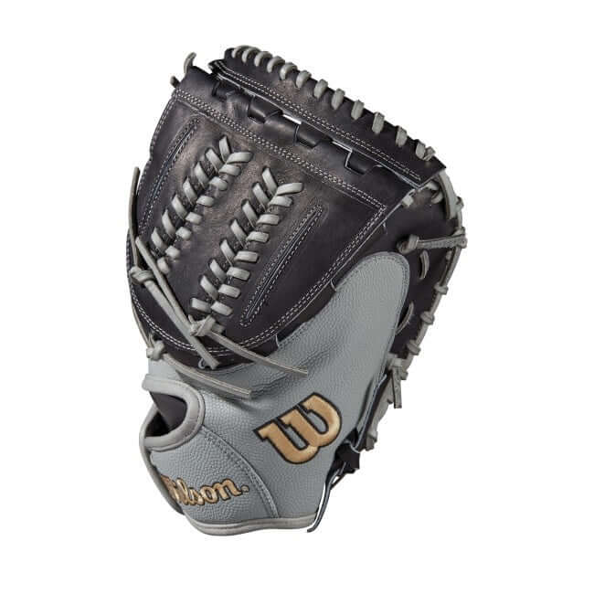 A2000FP CM2134 black and grey 34-inch catchers mitt with drawstring closure and modified web