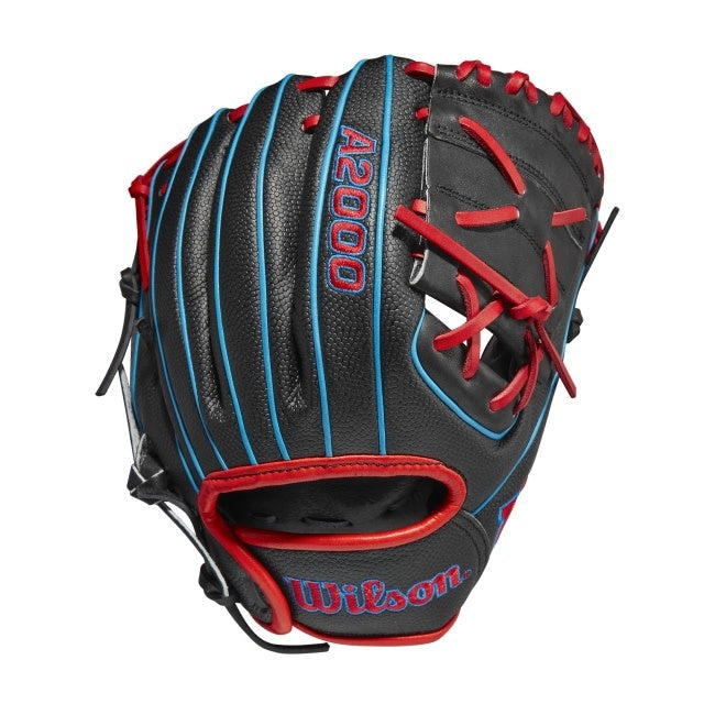 Wilson  A2000 Pedroia Fit  X2 w/SuperSkin  11 Black/Black SS/Red/Tropical Blue