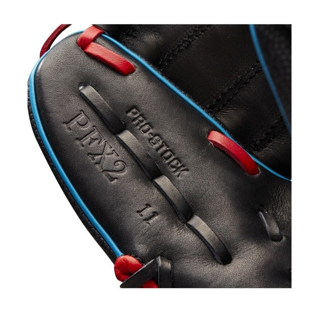 Wilson  A2000 Pedroia Fit  X2 w/SuperSkin  11 Black/Black SS/Red/Tropical Blue