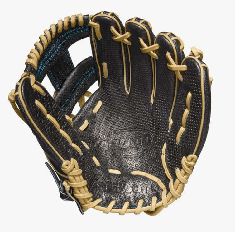 Wilson A2000 Pedroia Fit DP15 glove with Spin Control Technology and H-Web, 11.5 inches, black and blonde color