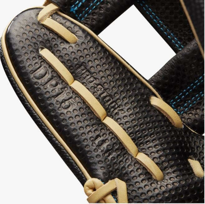 Wilson A2000 Pedroia Fit DP15 glove with Spin Control Technology and H-Web, 11.5 inches, black and blonde color
