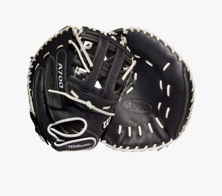 Wilson A700 Fastpitch Catcher's Mitt 33-inch Black/White Full Grain Leather