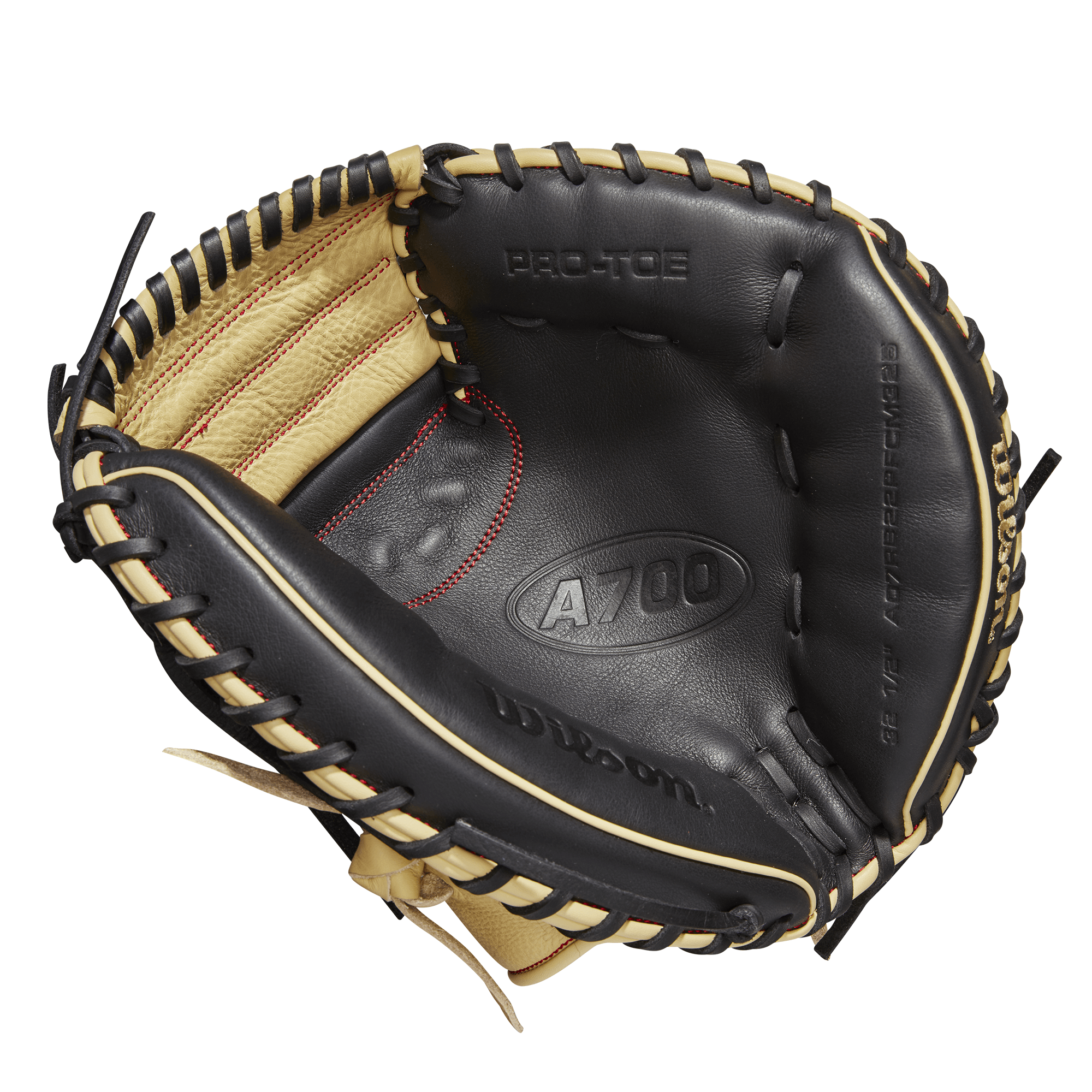 Wilson A700 32.5” Catcher’s Mitt in Black/Blonde/Red with Half Moon Web