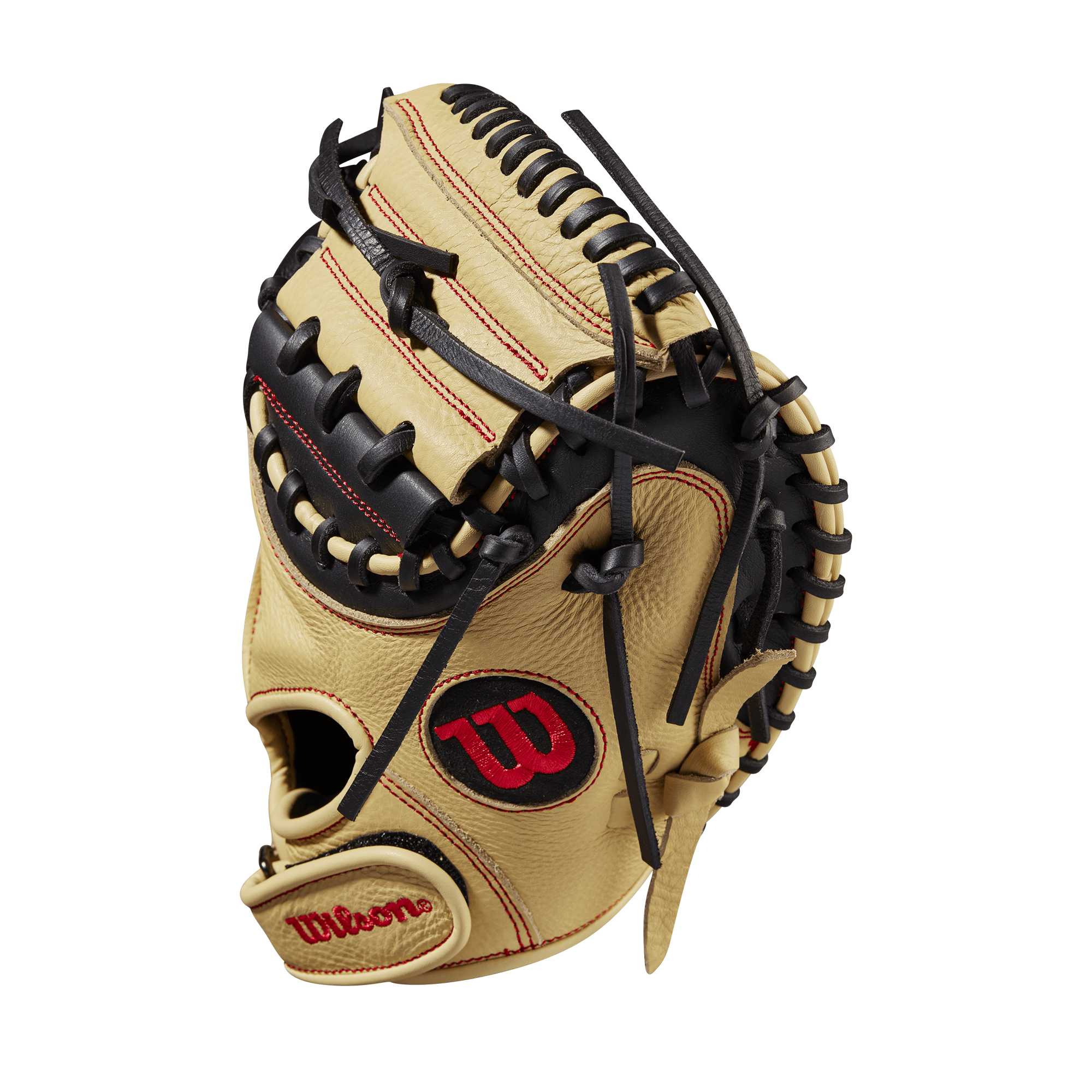 Wilson A700 32.5” Catcher’s Mitt in Black/Blonde/Red with Half Moon Web