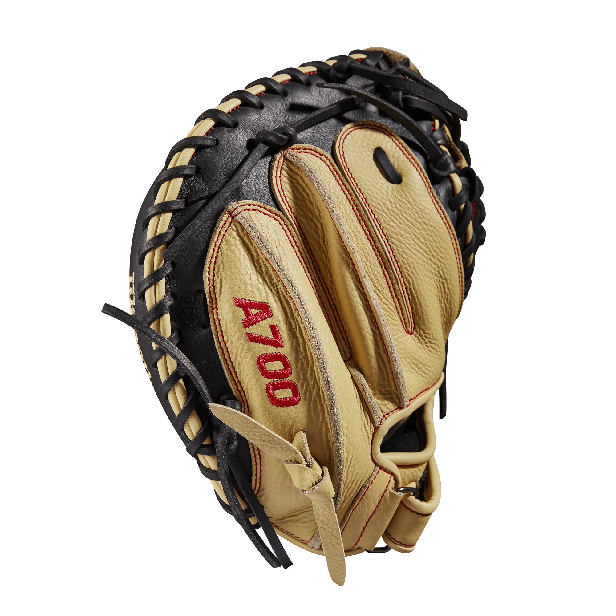 Wilson A700 32.5” Catcher’s Mitt in Black/Blonde/Red with Half Moon Web
