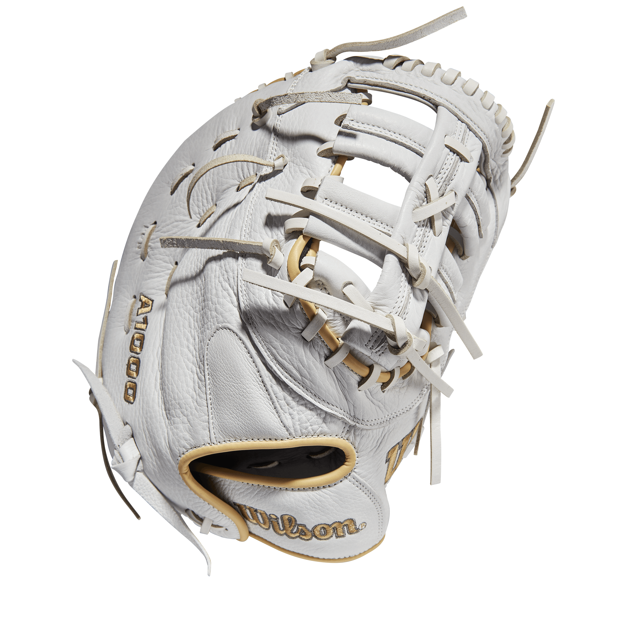 Wilson A1000 Fastpitch 1620 1B Mitt 12.5, White/Blonde/Grey, Single Post & 3 Bar Web