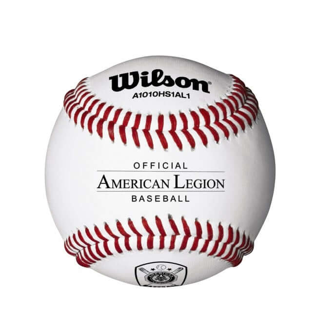 Wilson A1010 HS1 SST American Legion Baseball with red cushioned cork center and Dura-Core Technology.