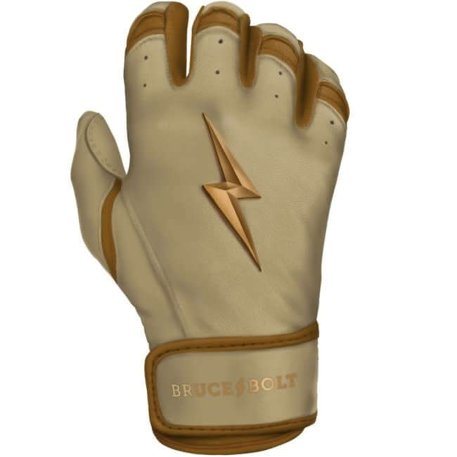 Bruce Bolt Short Cuff Gold Series batting gloves with premium Caretta leather